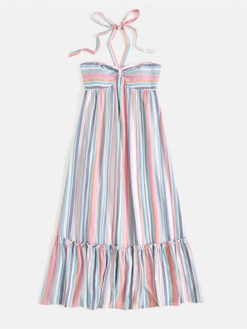 mPastel Striped Halter Maxi Dress